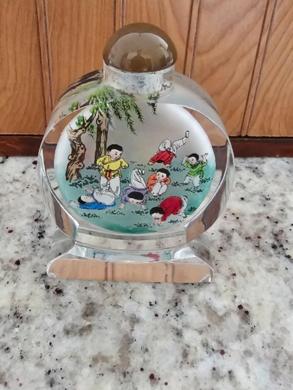 Vintage Chinese Snuff Bottle Glass Hand Painted Different Scenes on Each Side